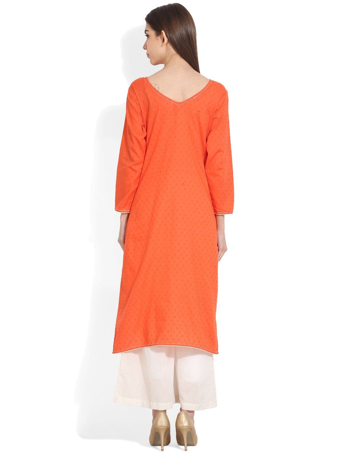 Women Orange Woven Design A-Line Kurta | NOZ2TOZ - Made In INDIA.