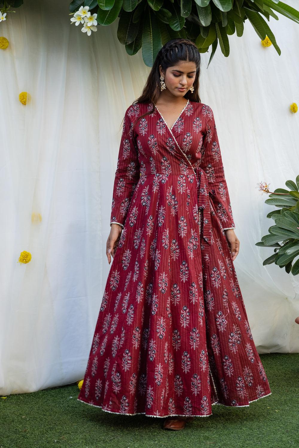 Mehfil Maroon Angrakha Set - Indiakreations