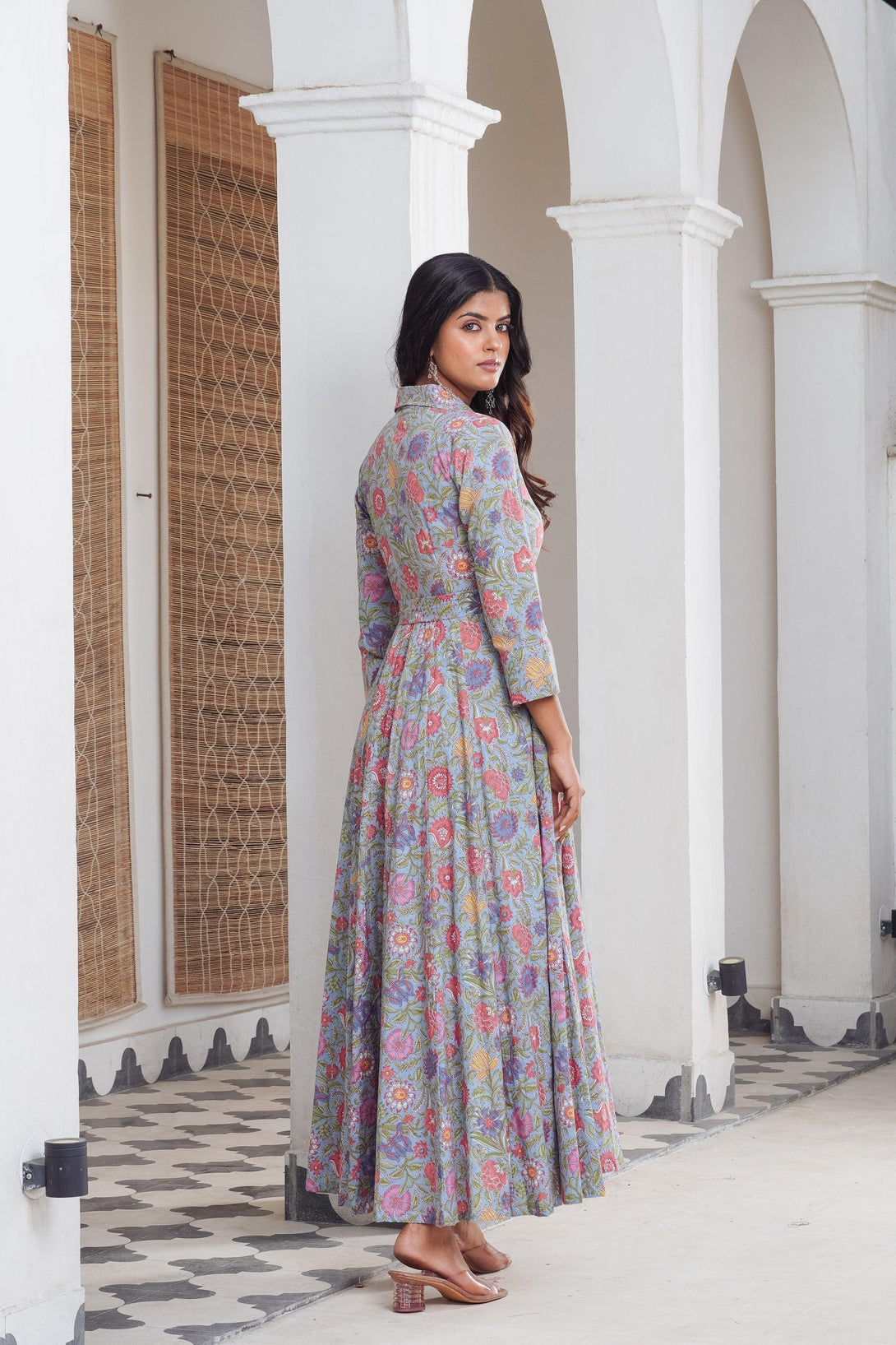 Floral multicoloured shirt collar Maxi - Indiakreations