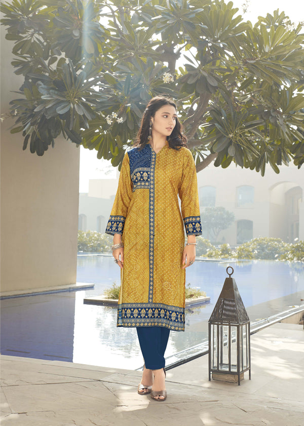 Women's Yellow Color Rayon Bollywood Kurta  - Navyaa