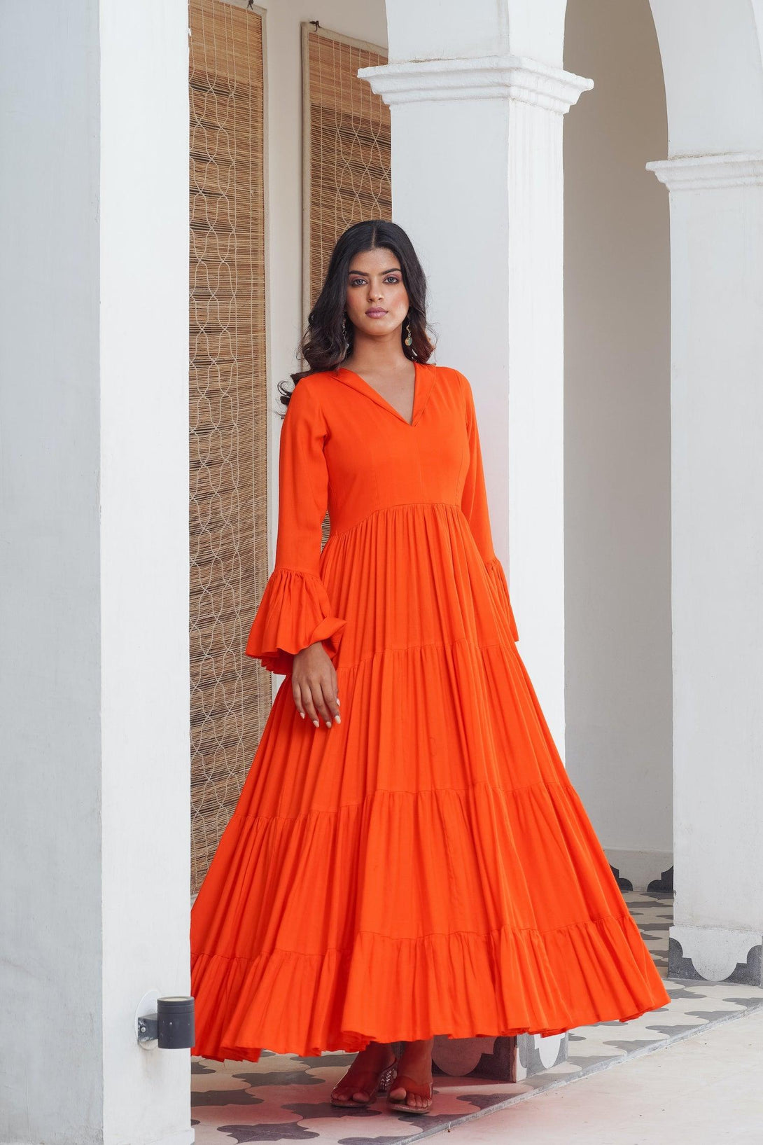 Sunshine orange frill Maxi - Indiakreations