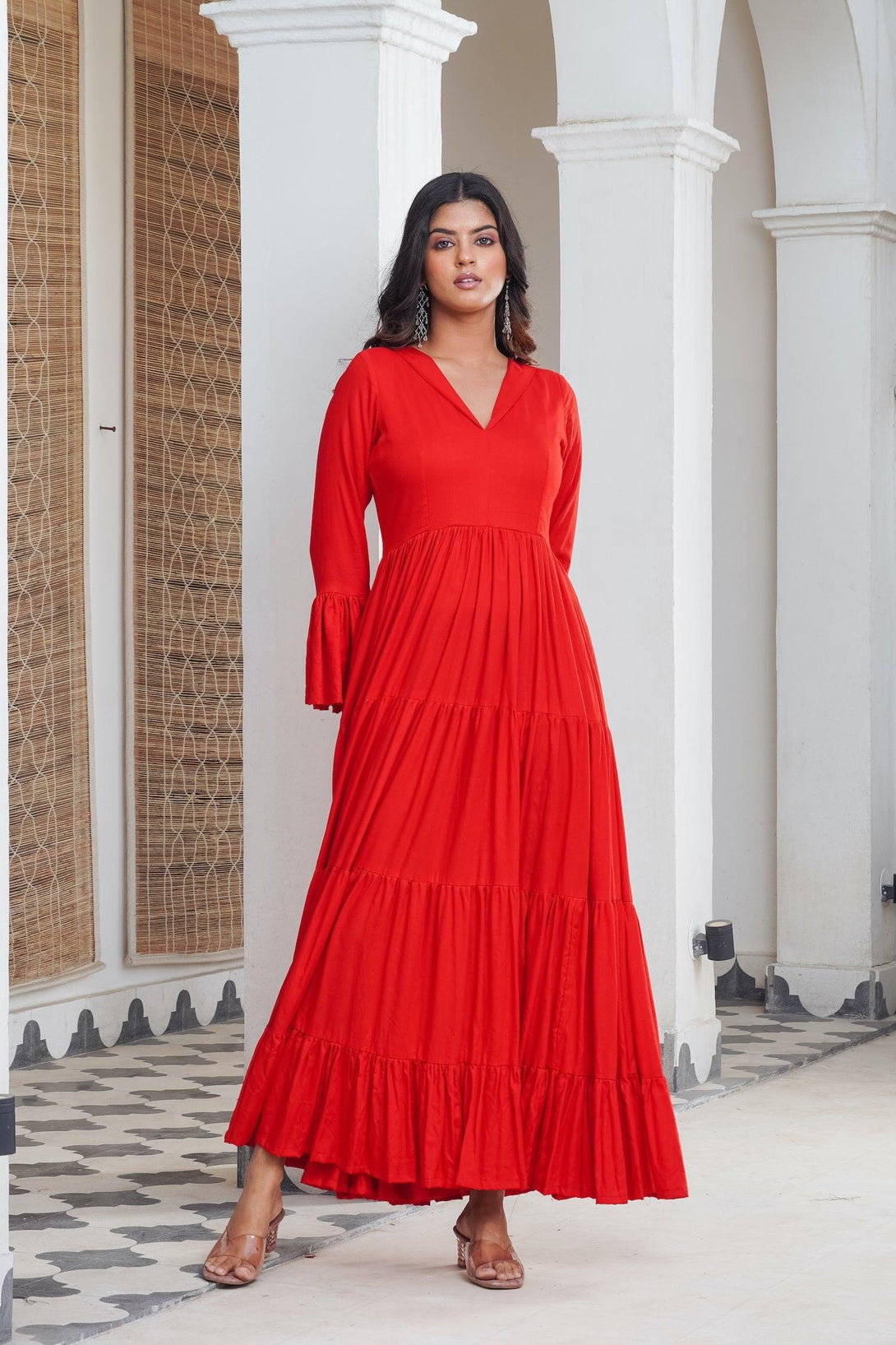 Red frill Tier Maxi - Indiakreations