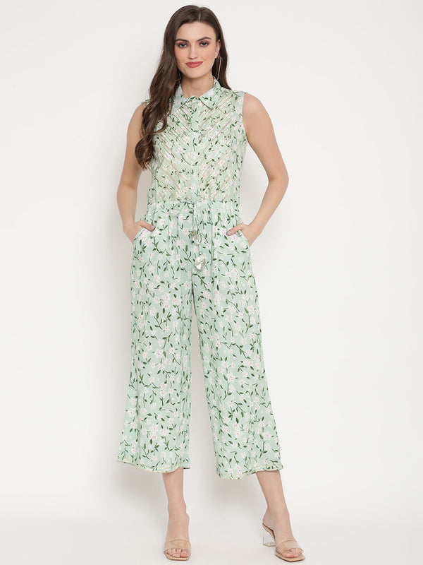 Women's Mint Rayon Printed Jumpsuit - Ahalyaa