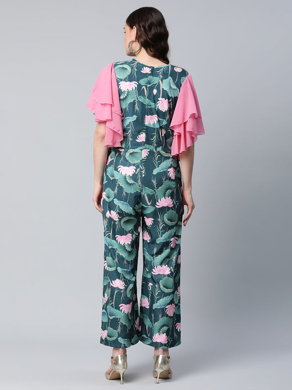 Women's Dark Green Crepe Printed Jumpsuit - CLEARANCE SALE2023 USA