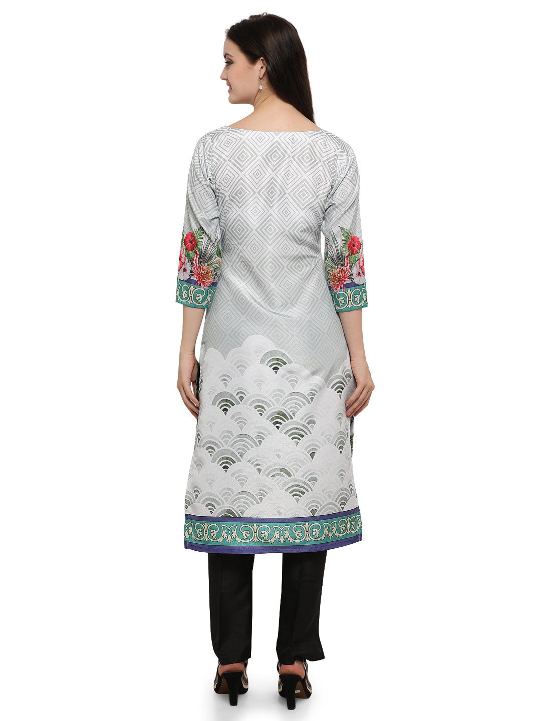 Women's Middle Eastern Theme Printed Faux Silk Only Kurta - AHALYAA - Indiakreations
