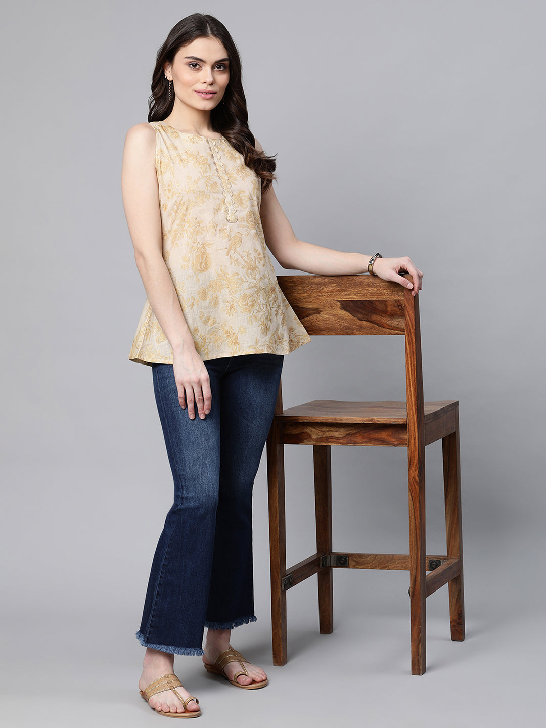 Women's Beige Cotton Tunic Top By Ahalyaa (1Pc)