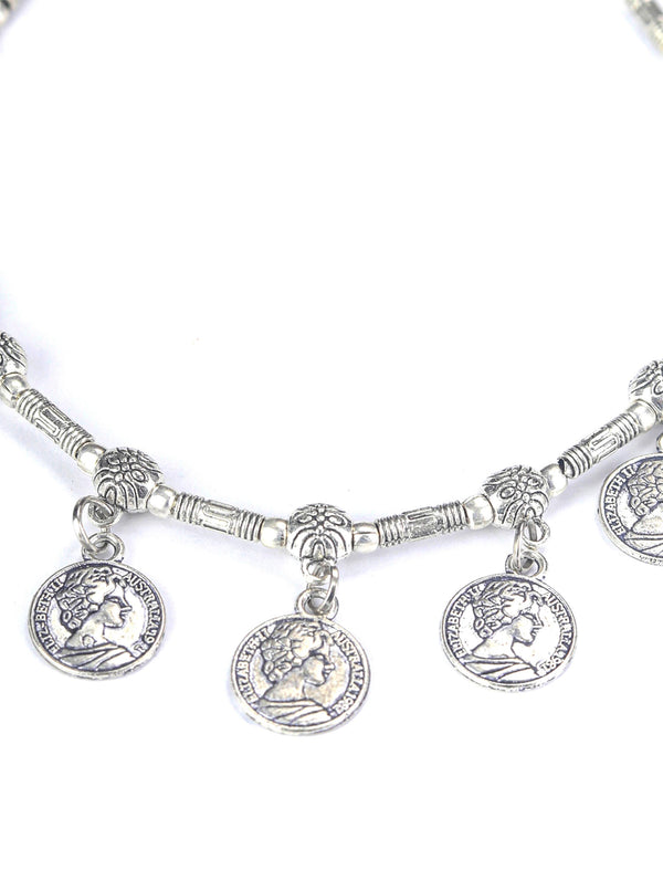 Women's German Silver Plated Oxidized Anklets - Priyaasi