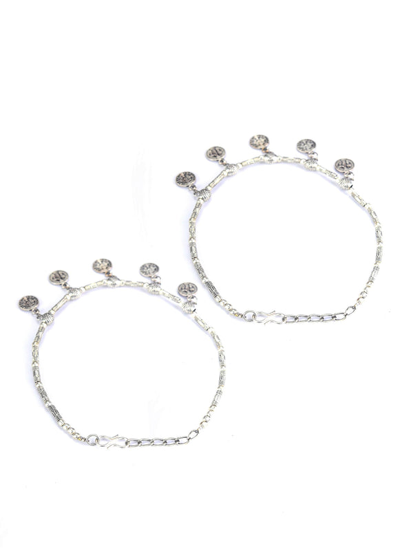 Women's German Silver Plated Oxidized Anklets - Priyaasi