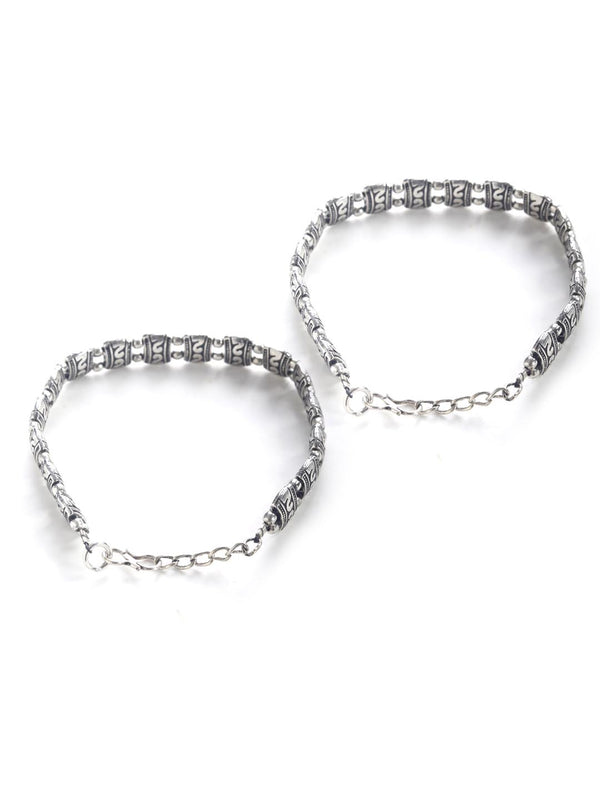 Women's German Silver Plated Oxidized Anklets - Priyaasi