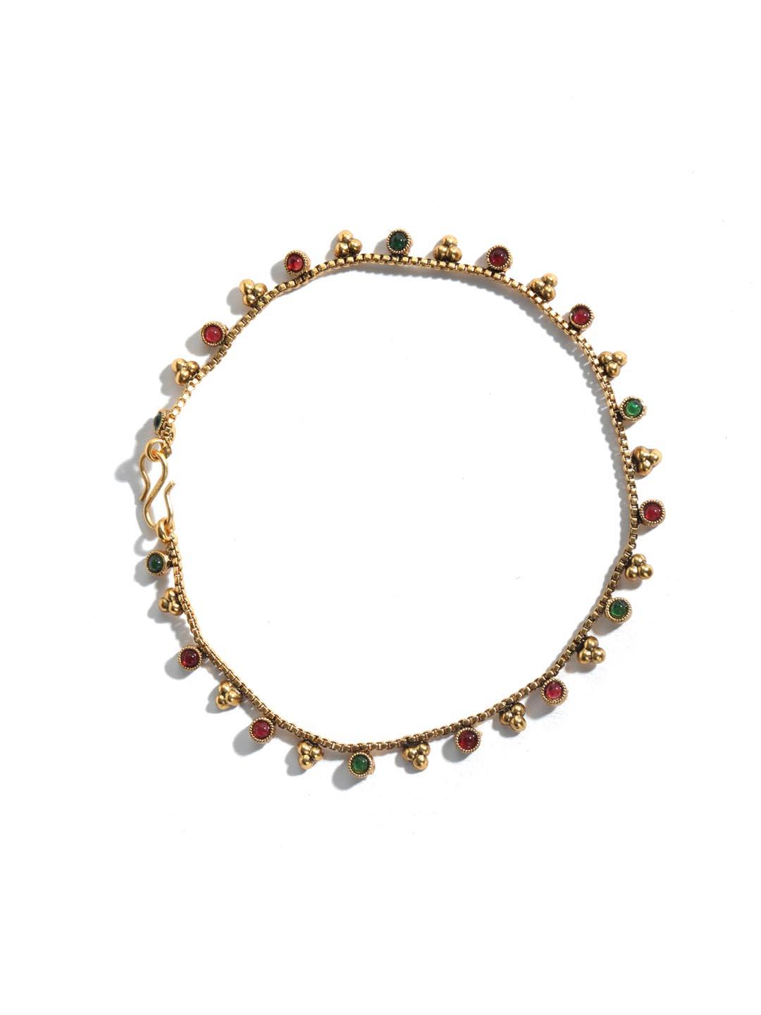 Women's Green Kemp Stones Gold Plated Anklets - Priyaasi - Indiakreations