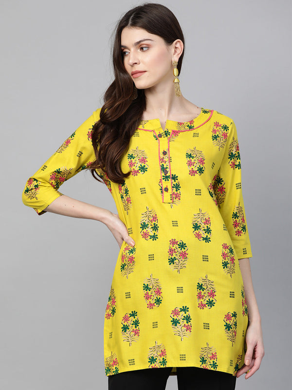 Women Lime Green & Pink Printed Straight Kurti