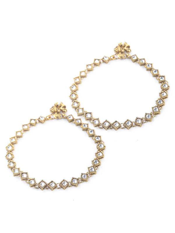 Women's Kundan Studded Gold Plated Anklets - Priyaasi