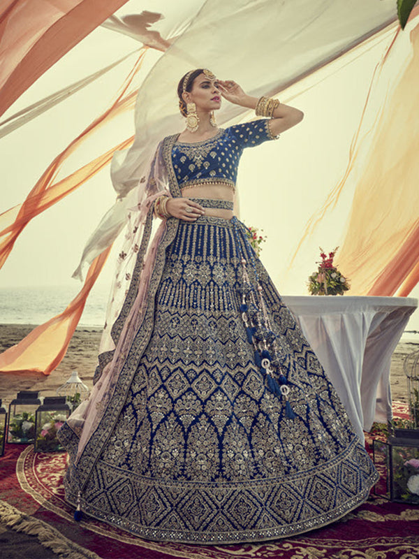 Stunning Teal Blue Lehenga with net dupatta