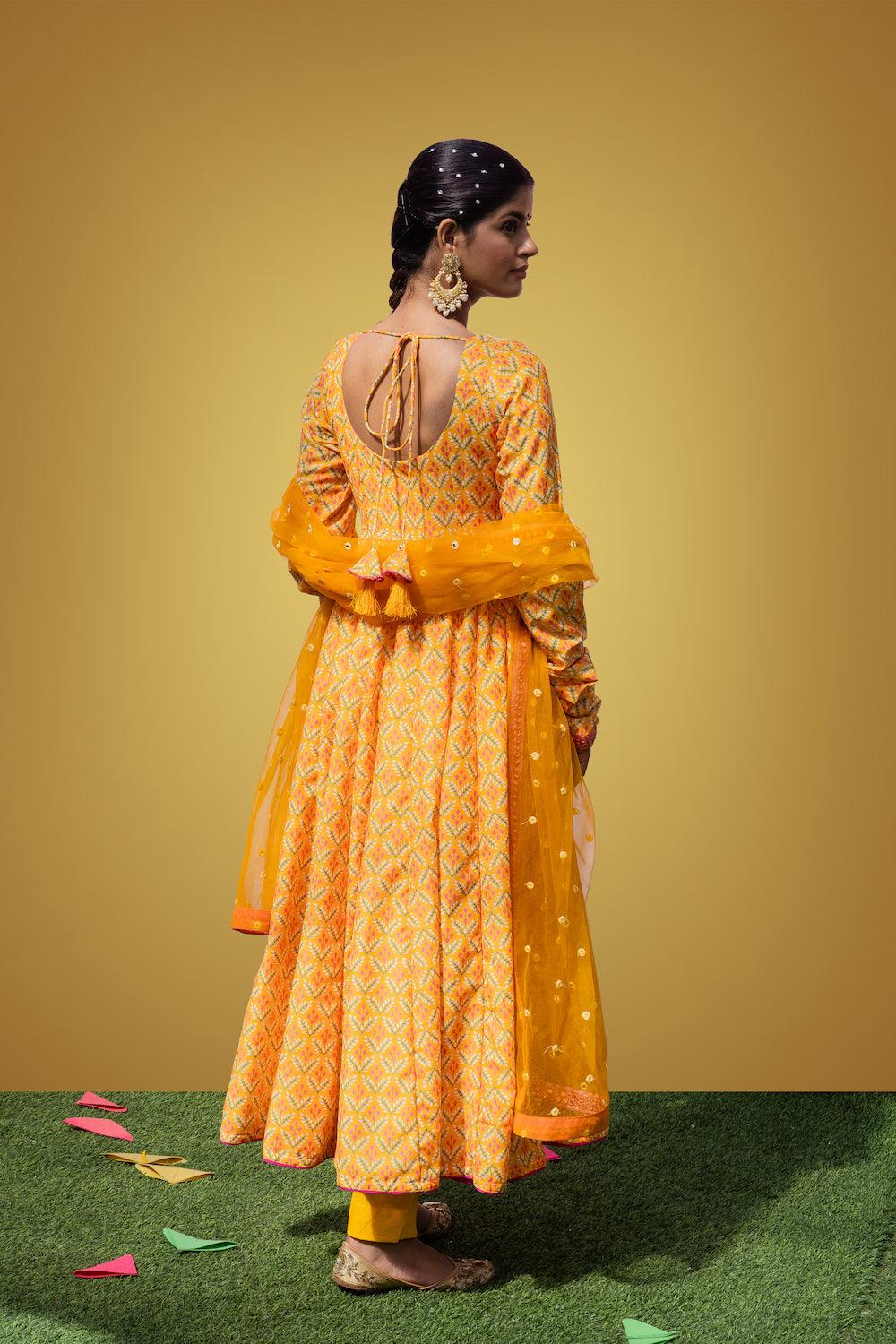 Mehfil Yellow Anarkali Set - Indiakreations