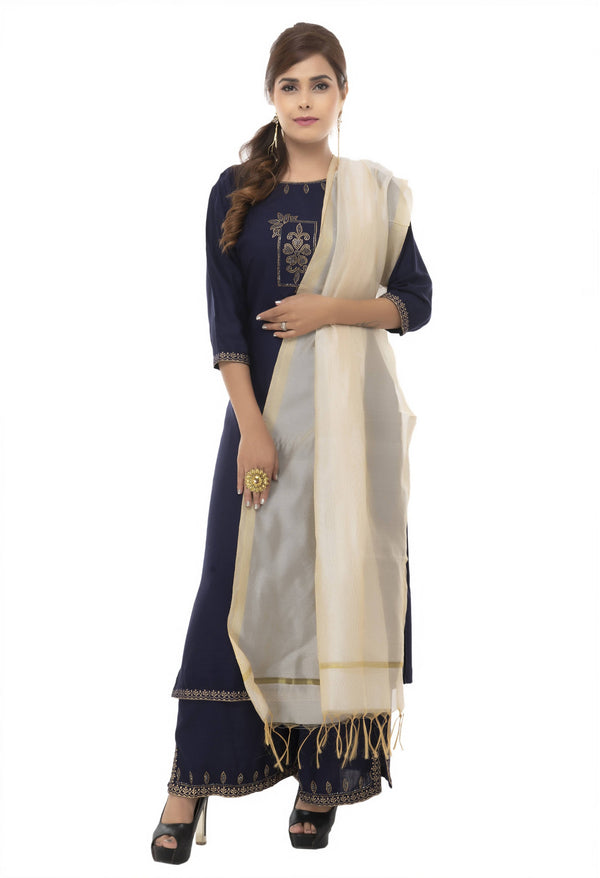 Women's Banarsi Chanderi Piping Dupatta Mfd0025 - Moeza