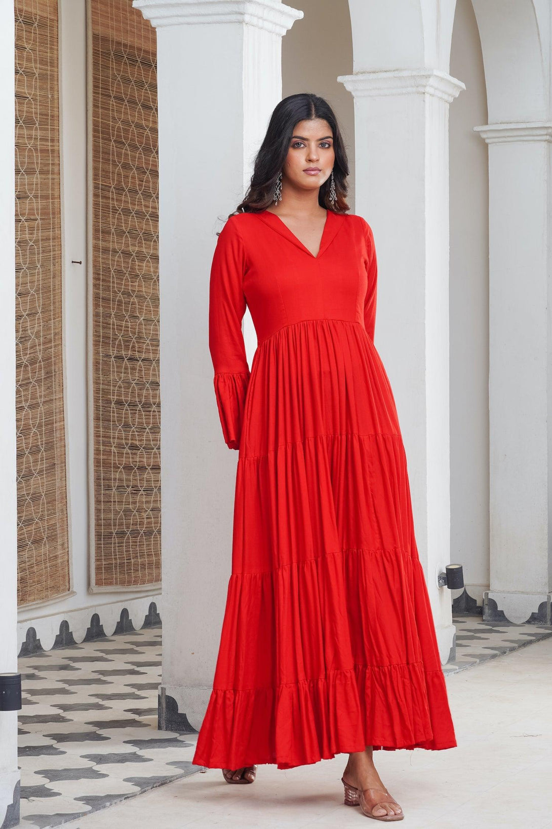 Red frill Tier Maxi - Indiakreations