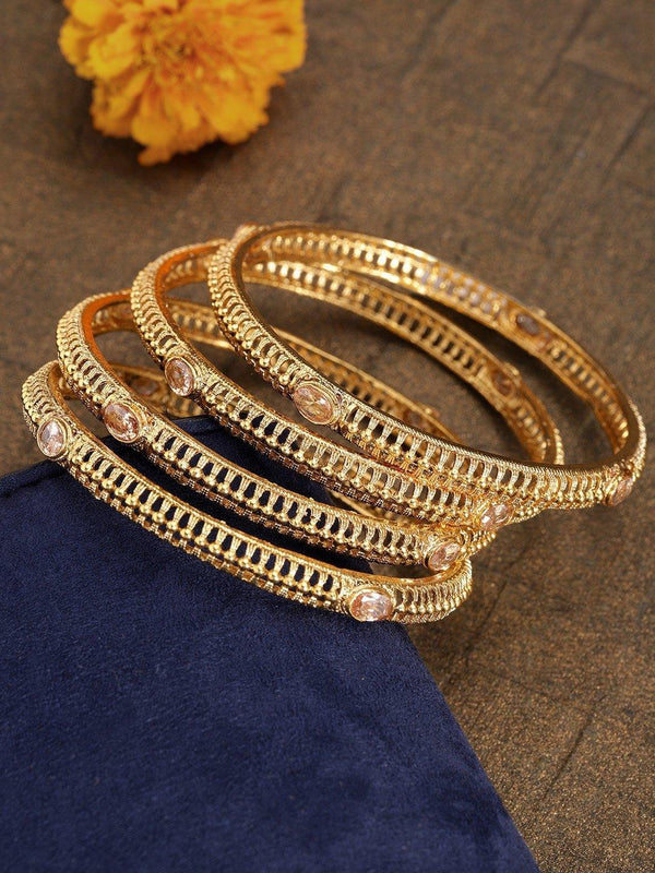 Women's Set of 4 Gold-Plated Stones Studded Jali Work Bangles - Priyaasi - Indiakreations