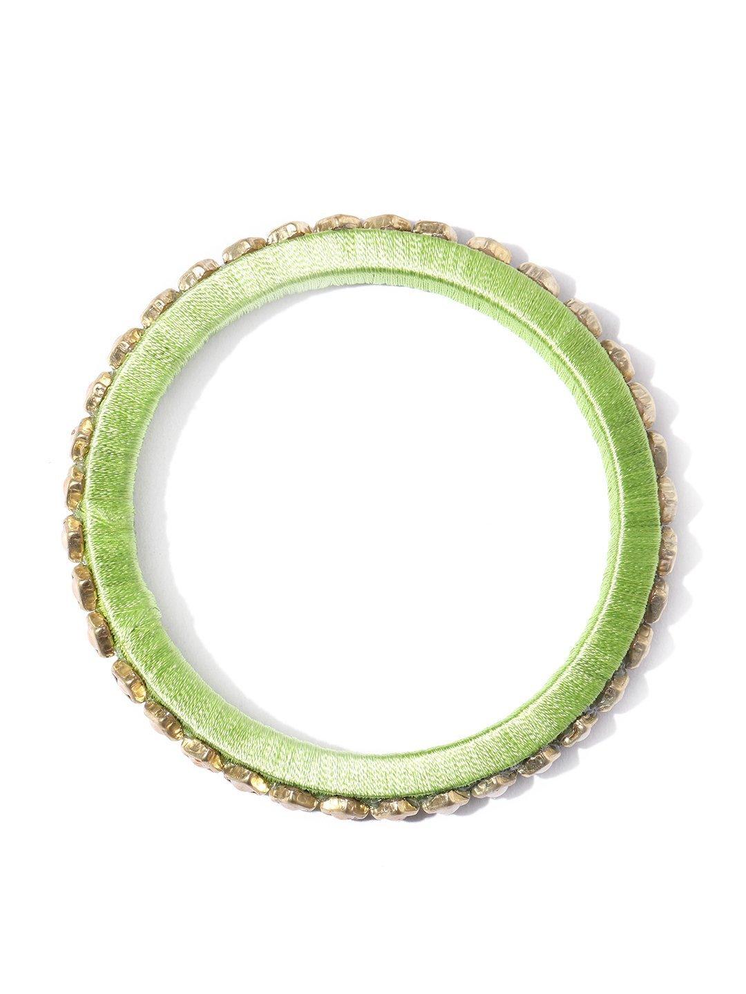 Women's Set Of 4 Pearls Studded Light Green Threaded Bangles - Priyaasi - Indiakreations