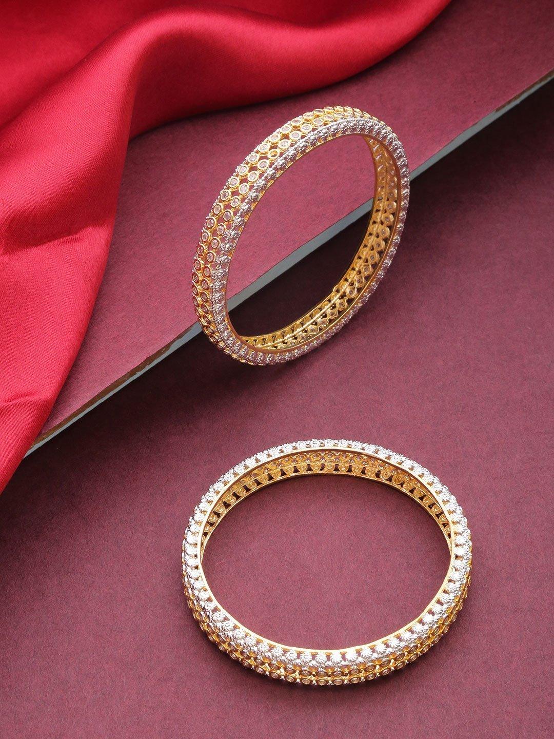 Women's Set Of 2 Dual-Toned American Diamond Studded Bangles - Priyaasi - Indiakreations