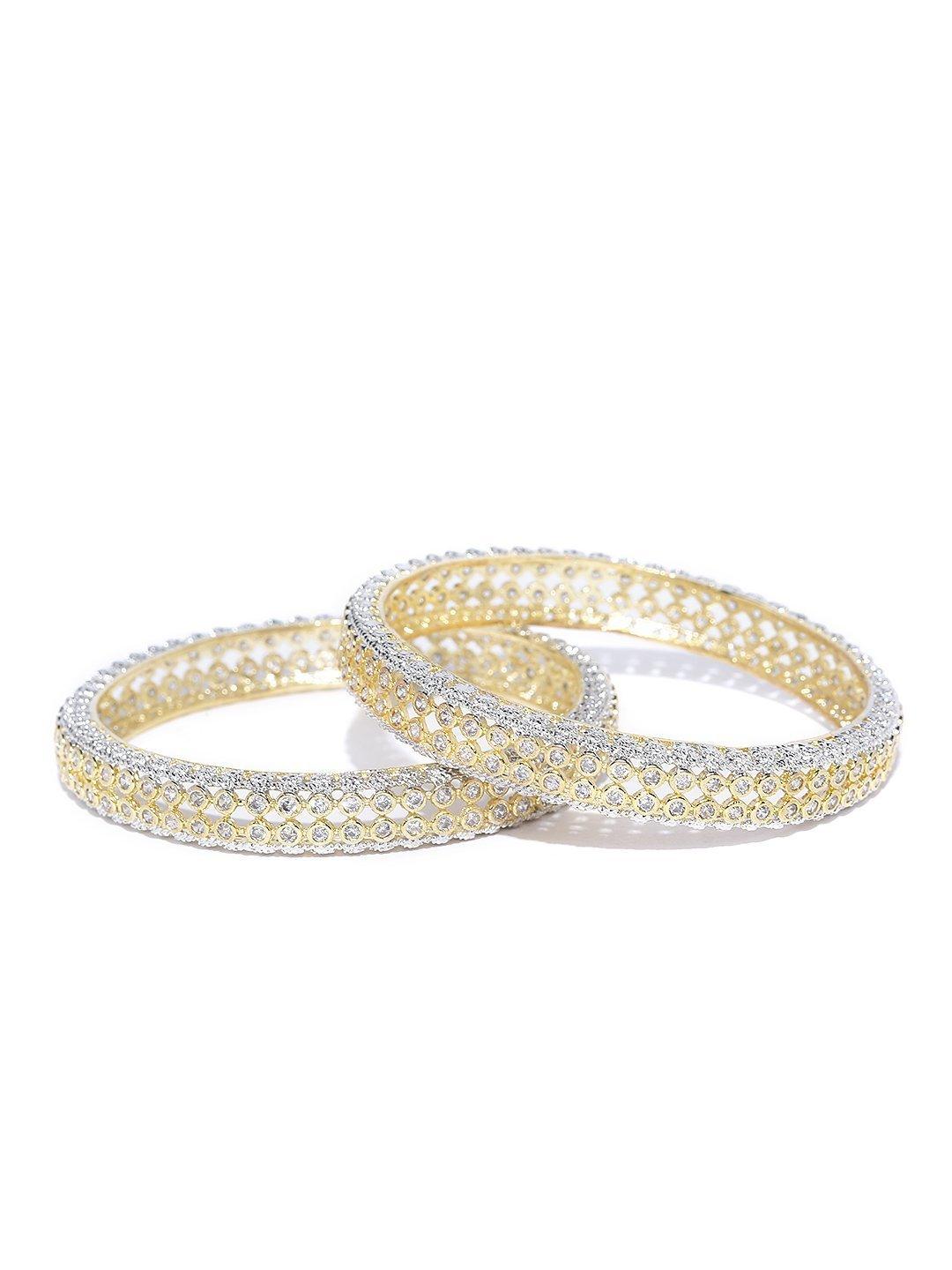 Women's Set Of 2 Dual-Toned American Diamond Studded Bangles - Priyaasi - Indiakreations