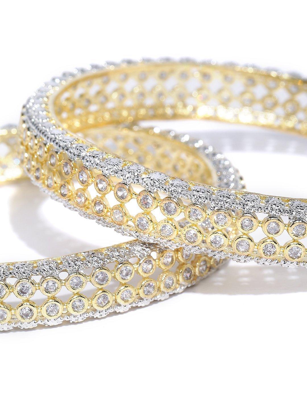 Women's Set Of 2 Dual-Toned American Diamond Studded Bangles - Priyaasi - Indiakreations