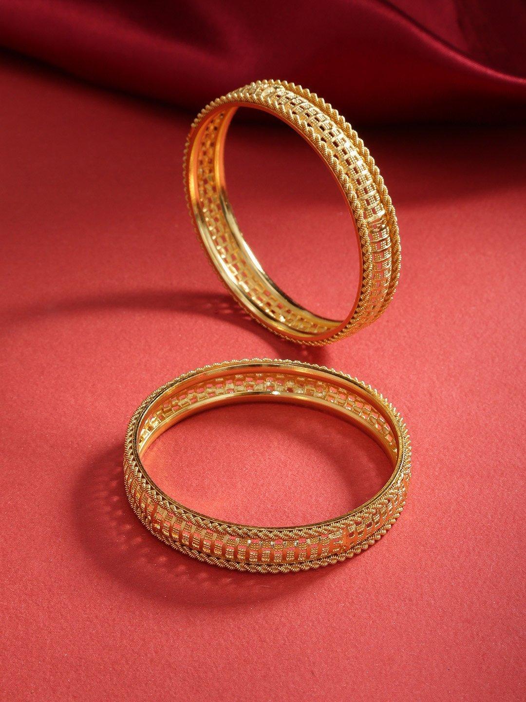 Women's Set of 2 Gold-Plated Jali Work Broad Bangles - Priyaasi - Indiakreations