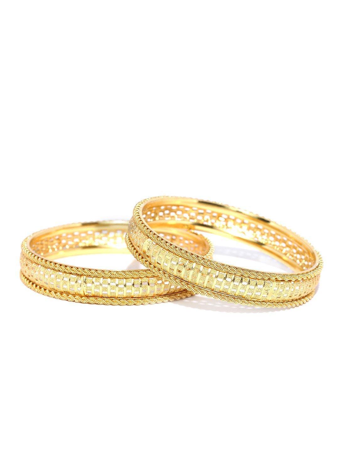 Women's Set of 2 Gold-Plated Jali Work Broad Bangles - Priyaasi - Indiakreations