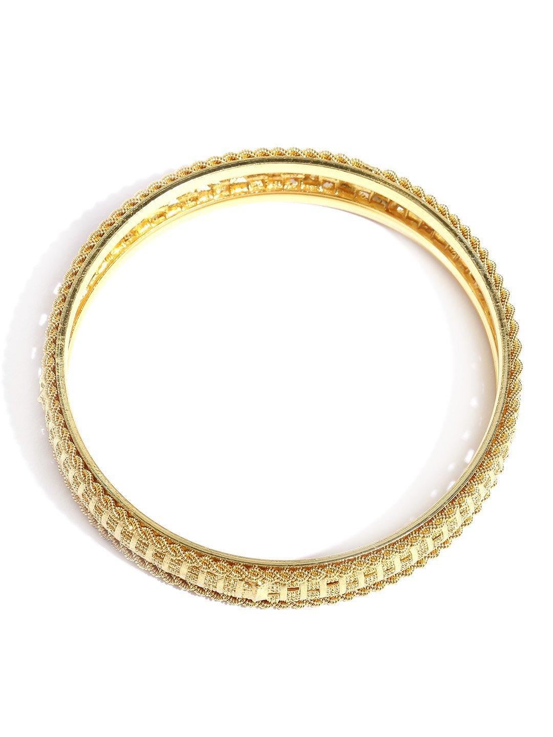 Women's Set of 2 Gold-Plated Jali Work Broad Bangles - Priyaasi - Indiakreations