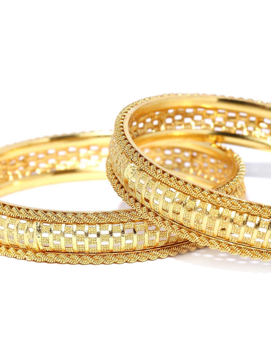 Women's Set of 2 Gold-Plated Jali Work Broad Bangles - Priyaasi - Indiakreations