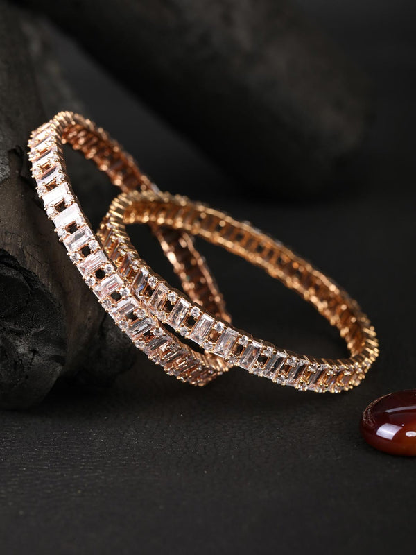 Women's Golden Blush-Artificial Stones Rose Gold Plated Bangle Set of 2 - Priyaasi