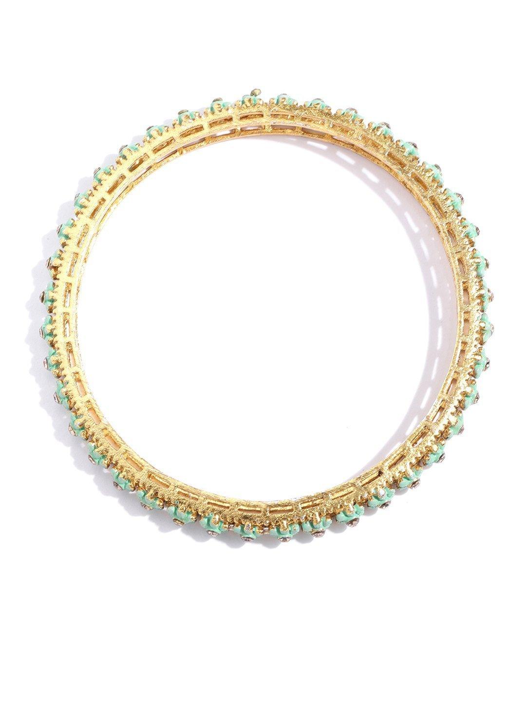 Women's Set Of 4 Gold-Plated Stones Studded Mint Green Meenakari Bangles in Floral Pattern - Priyaasi - Indiakreations