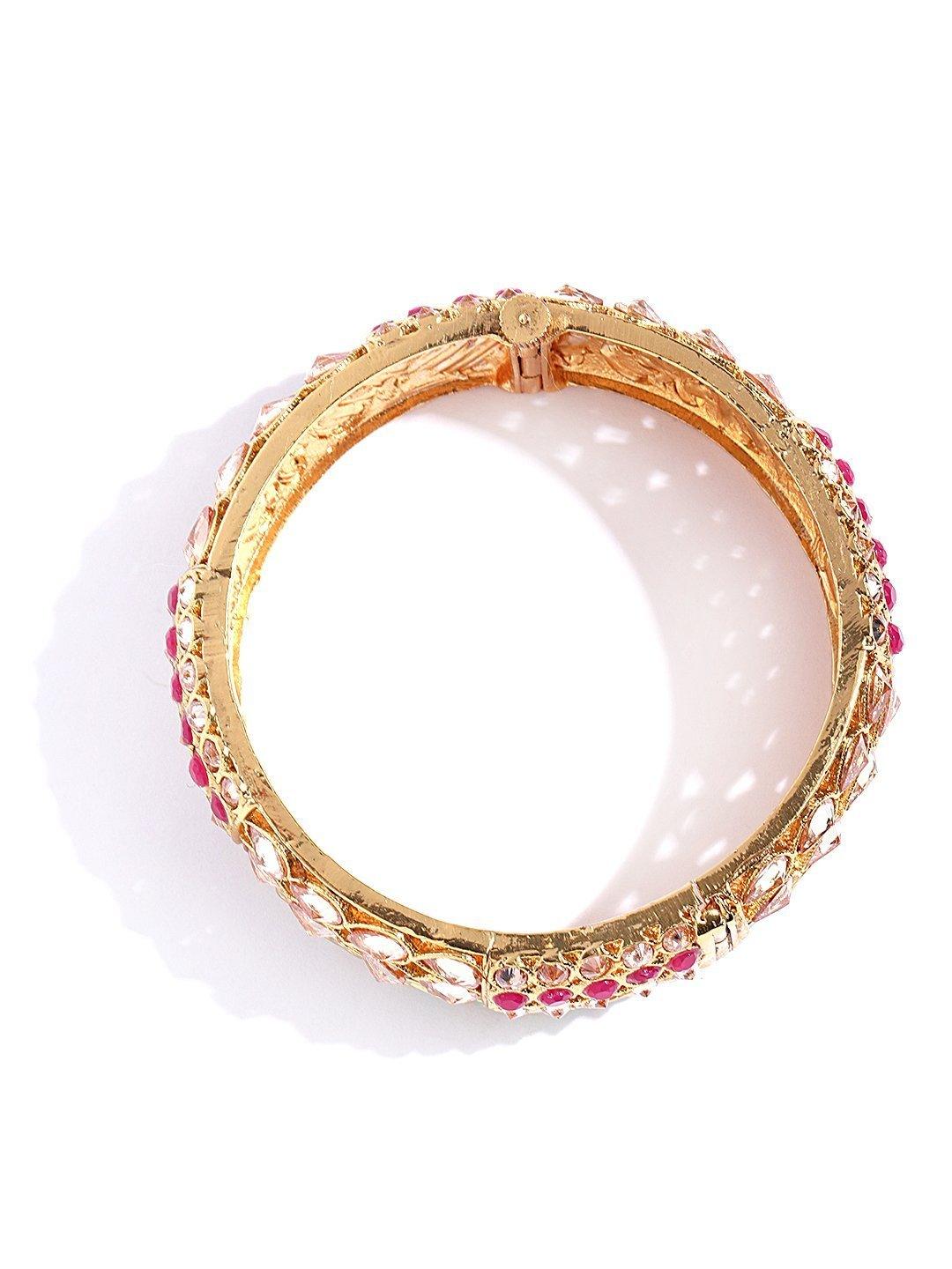 Women's Set Of 2 Gold-Plated Ruby & American Diamond Studded Mint Green Meenakari Openable Bangle - Priyaasi - Indiakreations