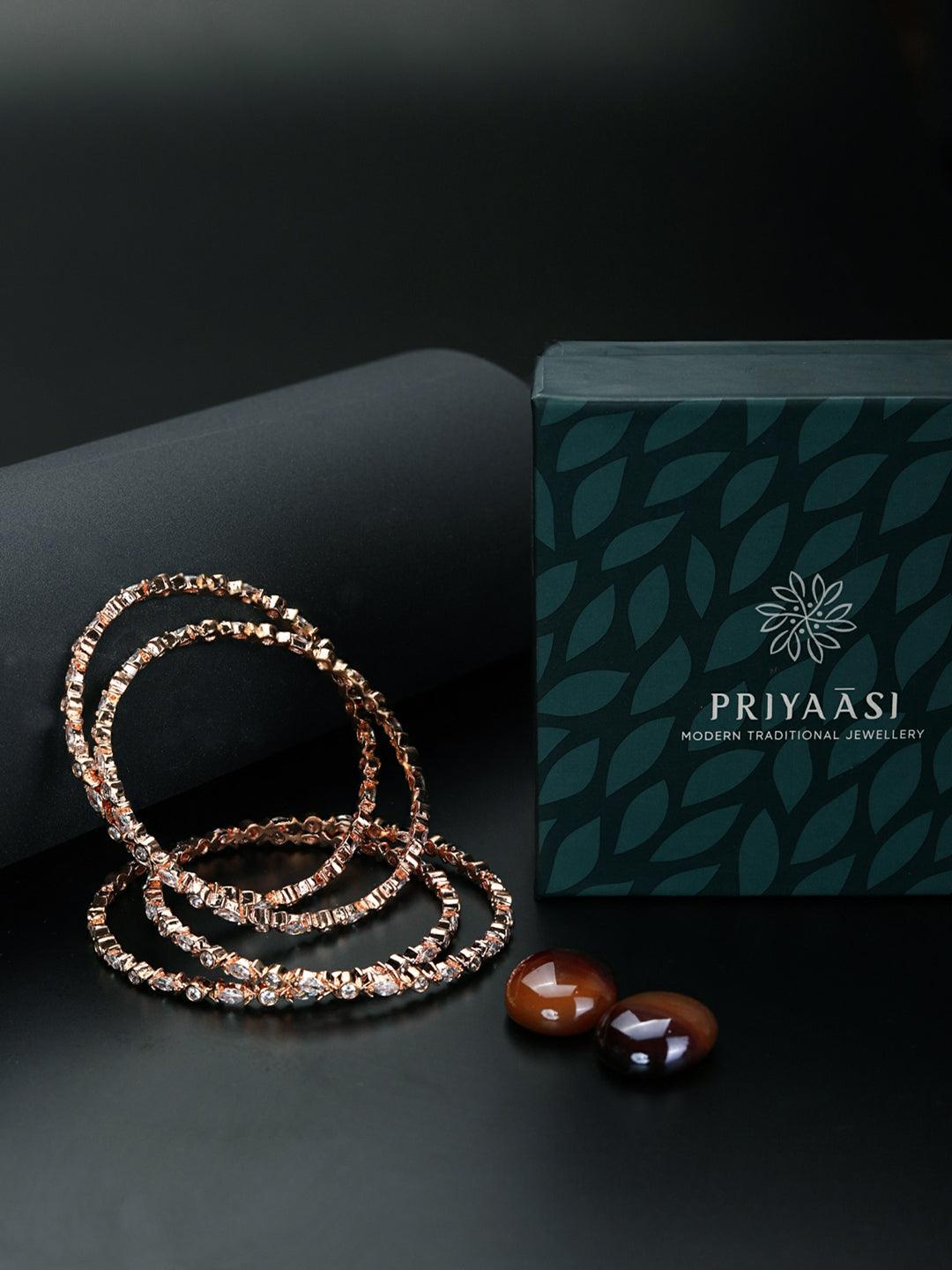 Women's Artificial Stones Rose Gold Plated Bangle Sets - Priyaasi - Indiakreations