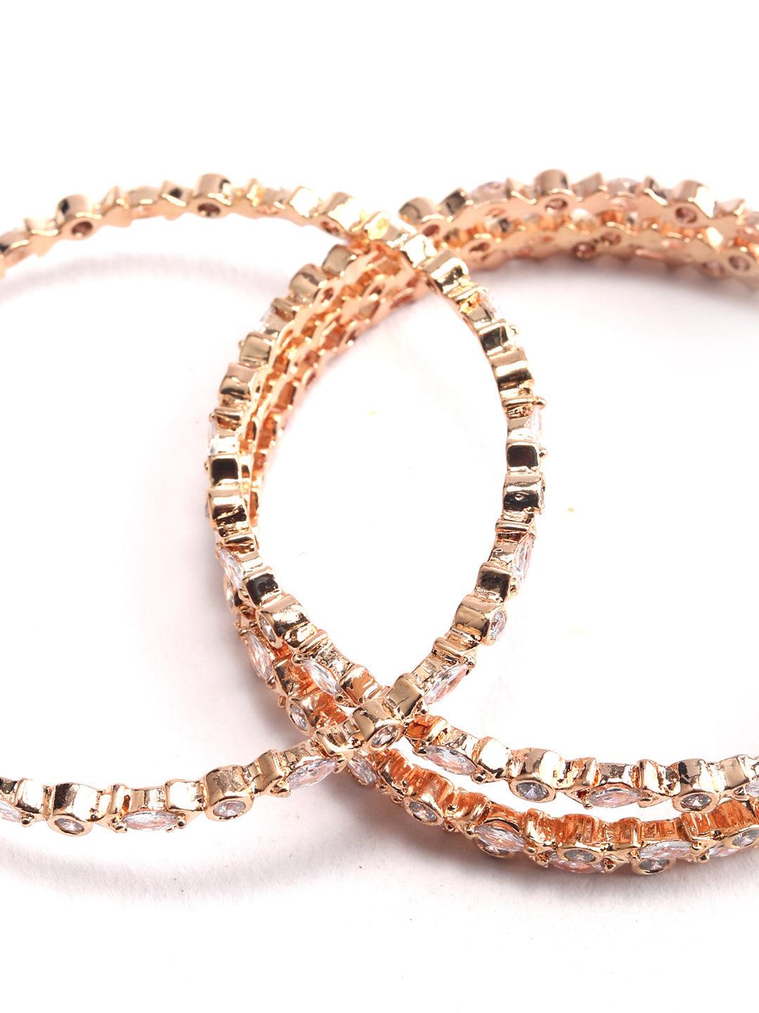 Women's Artificial Stones Rose Gold Plated Bangle Sets - Priyaasi - Indiakreations