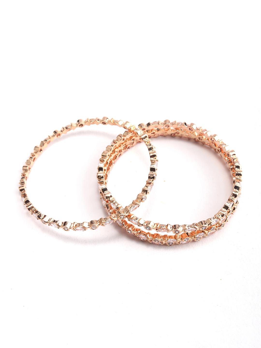 Women's Artificial Stones Rose Gold Plated Bangle Sets - Priyaasi - Indiakreations