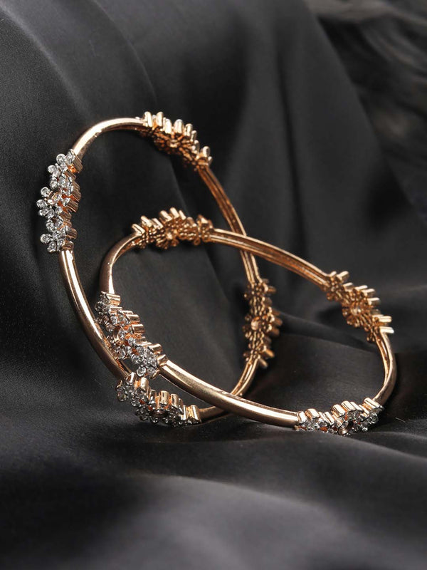 Women's Alluring Appeal - Set of 2 American Diamond Rose Gold Plated Bangles Set - Priyaasi