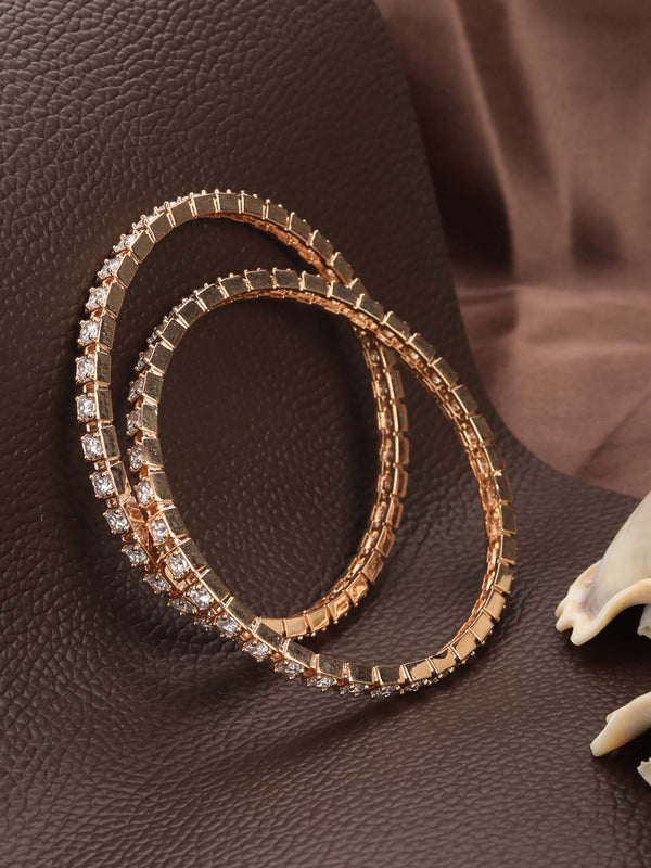 Women's Set of 2 American Diamond Rose Gold Plated Bangles Set - Priyaasi