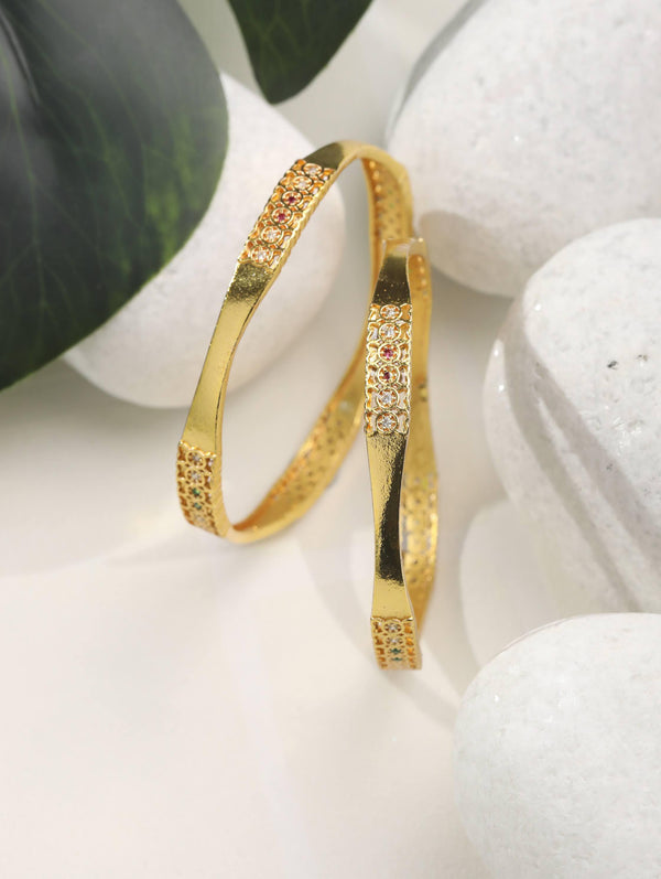 Women's Green American Diamond Gold Plated Set of 2 Bangle Set - Priyaasi