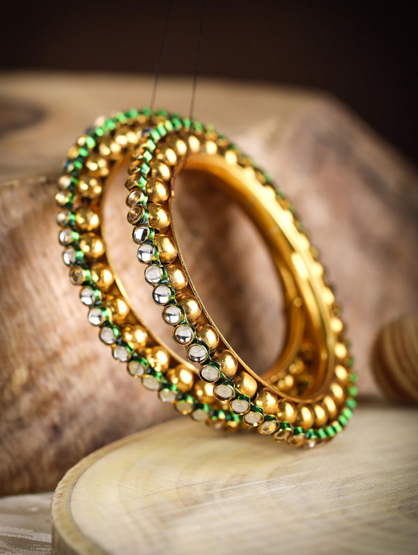 Women's Harsh - Green Kundan Gold Plated Set of 2 Bangle Set - Priyaasi