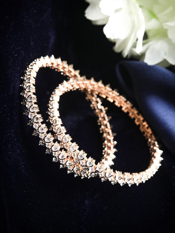 Women's American Diamond Rose Gold Plated Bangle Set - Priyaasi