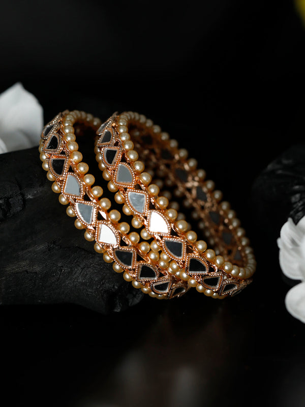 Women's Rose Gold Plated Mirror & Pearl Set of 2 Bangles- Priyaasi