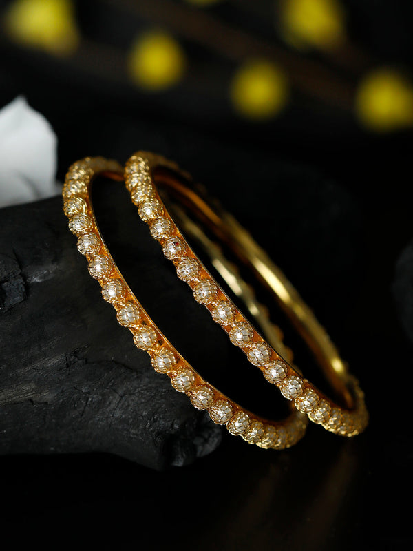 Women's Gold Plated Pearls Studded Set of 2 Bangles- Priyaasi