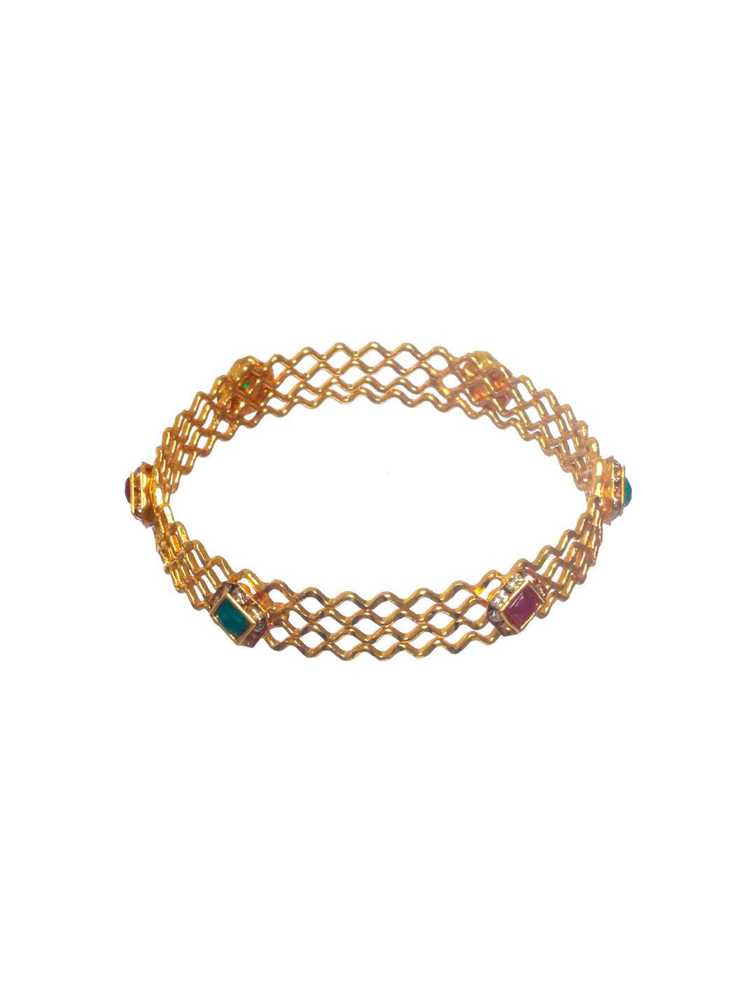 Women's Green Studded Geometric Gold Plated Bangle Set of 2 - Priyaasi - Indiakreations