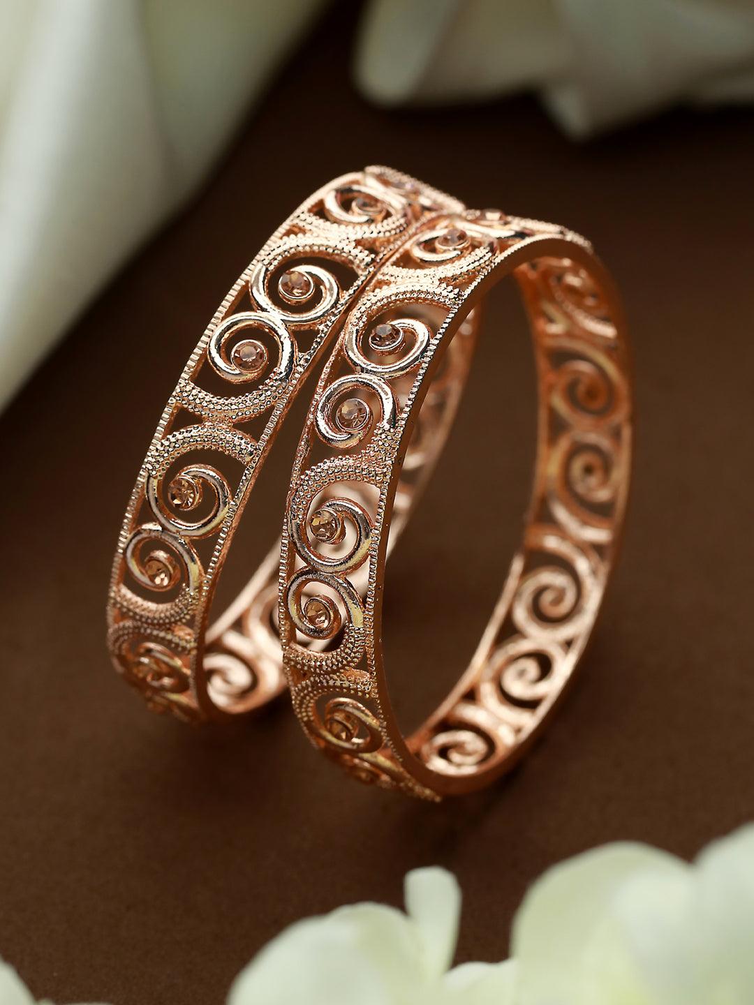 Women's Embossed Rose Gold Plated Bangle Set of 2 - Priyaasi - Indiakreations