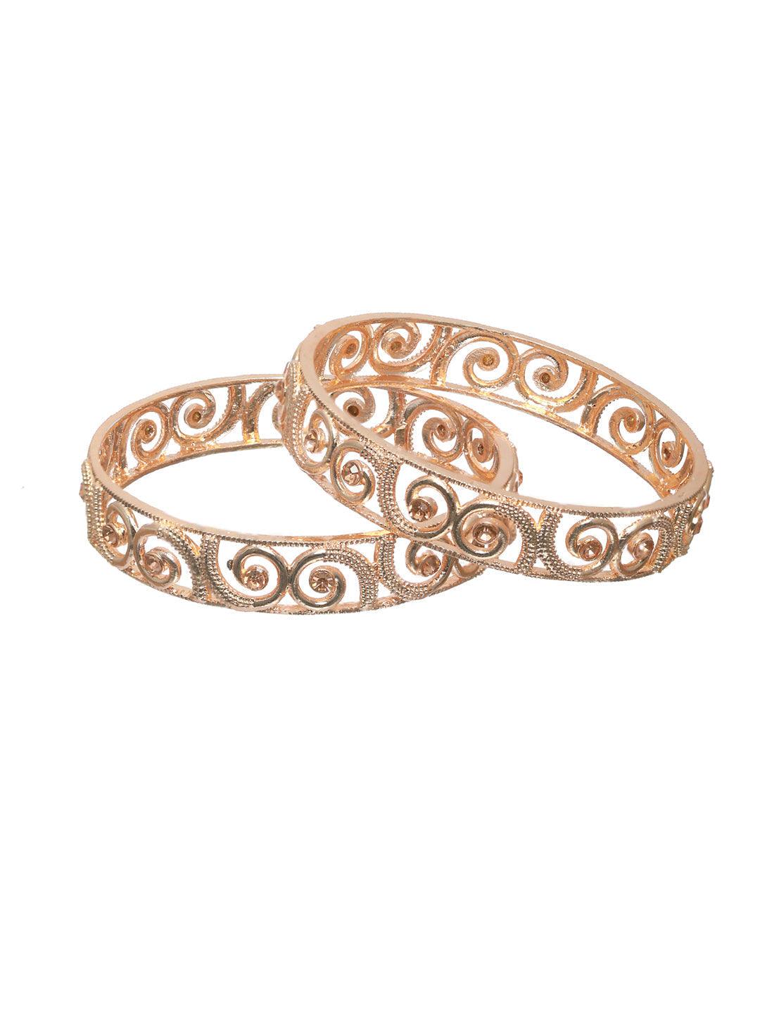 Women's Embossed Rose Gold Plated Bangle Set of 2 - Priyaasi - Indiakreations