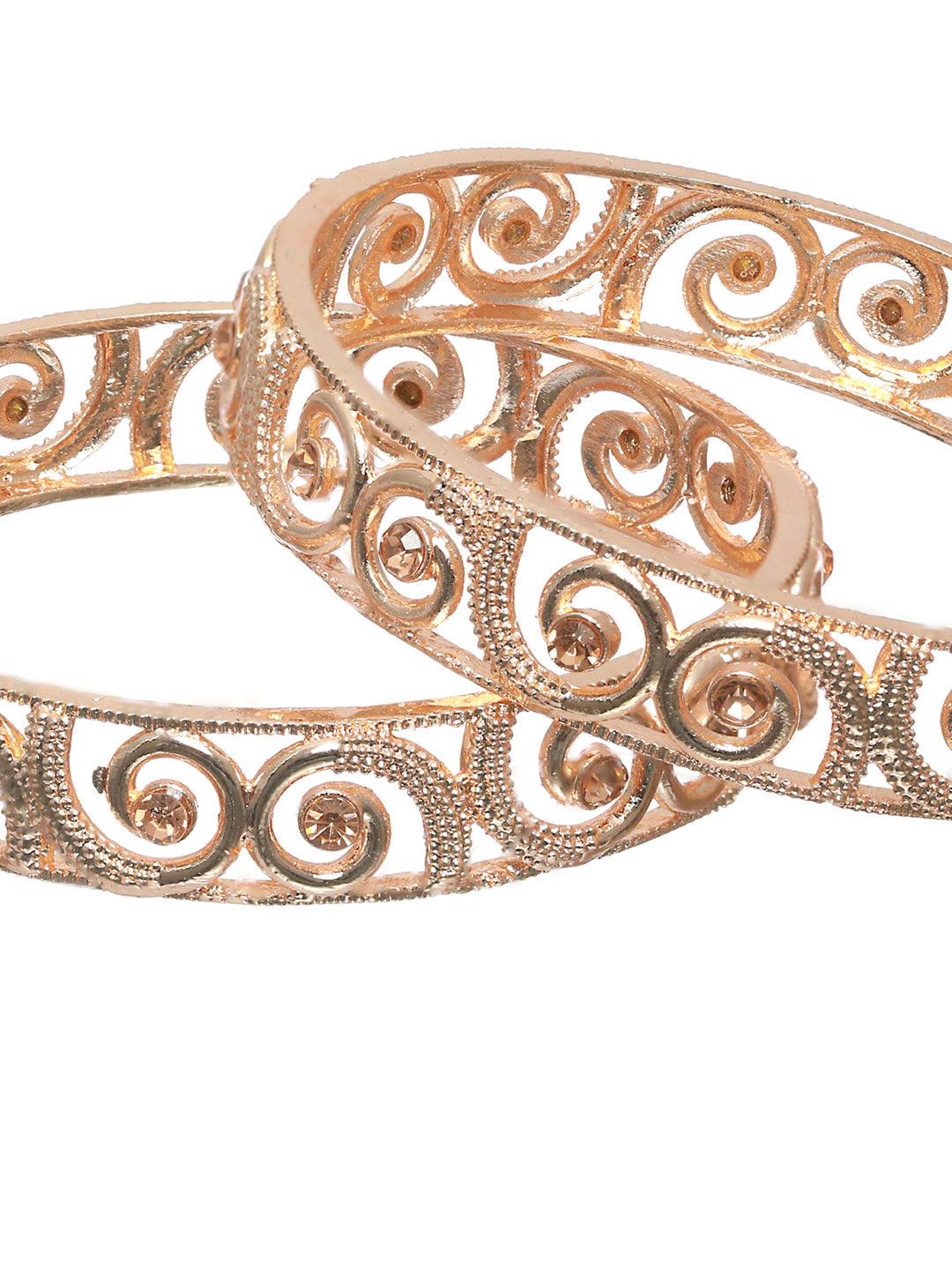 Women's Embossed Rose Gold Plated Bangle Set of 2 - Priyaasi - Indiakreations