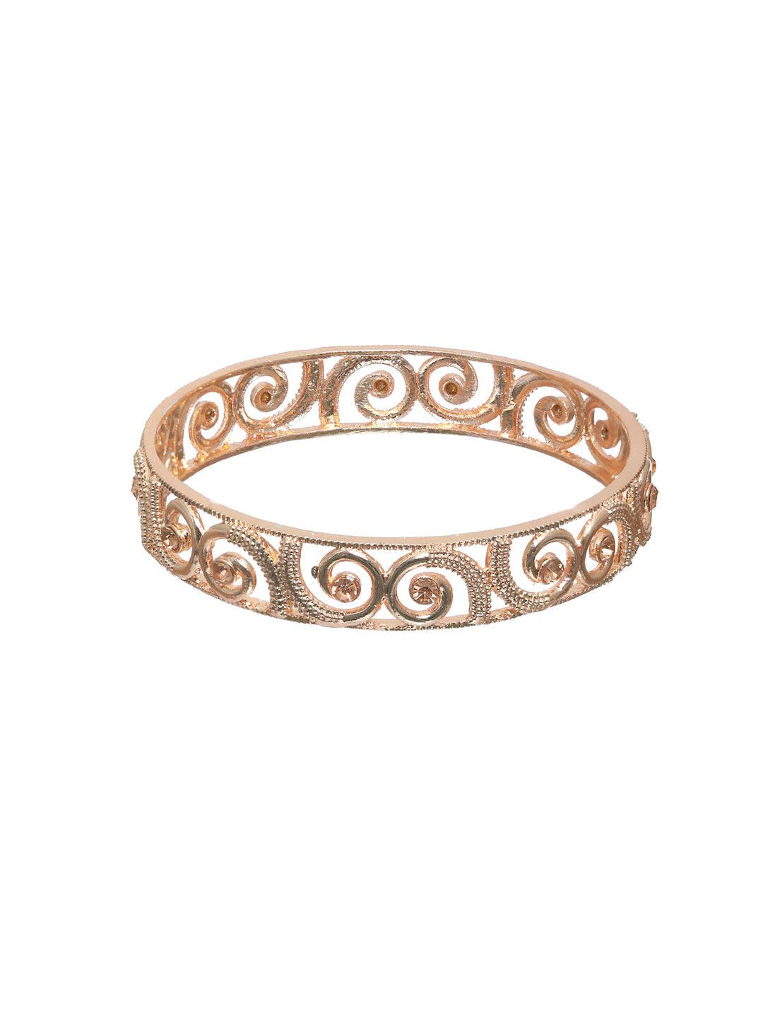 Women's Embossed Rose Gold Plated Bangle Set of 2 - Priyaasi - Indiakreations