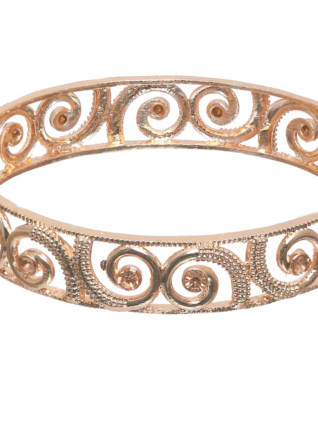 Women's Embossed Rose Gold Plated Bangle Set of 2 - Priyaasi - Indiakreations