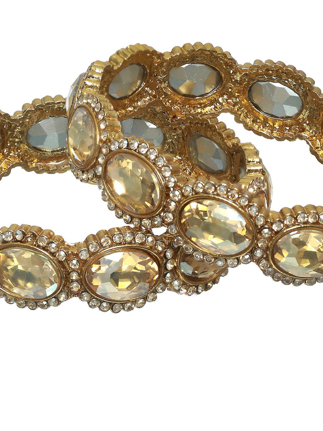 Women's Gold Finish Stone Studded Bangle Set of 2 - Priyaasi - Indiakreations