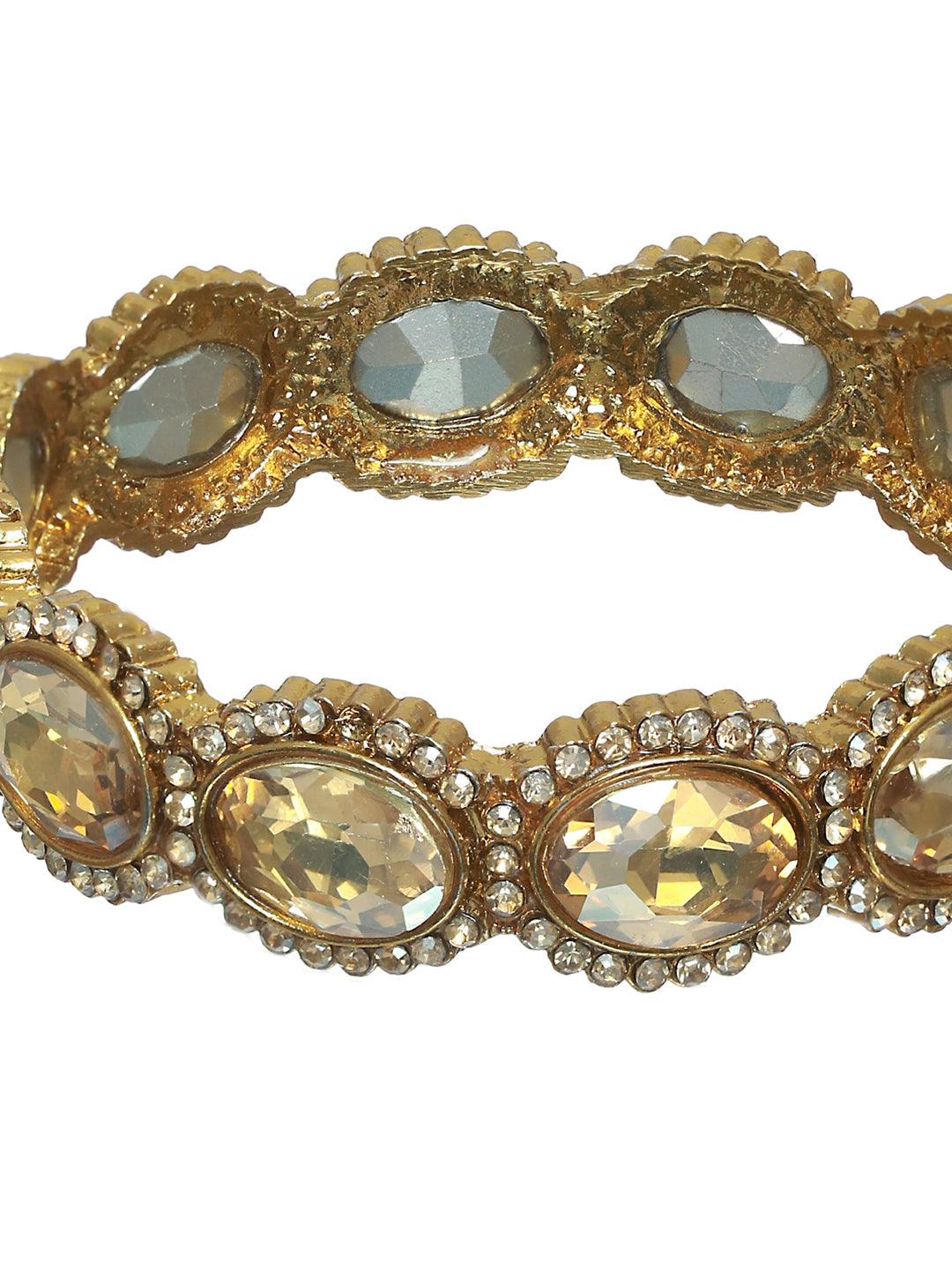 Women's Gold Finish Stone Studded Bangle Set of 2 - Priyaasi - Indiakreations